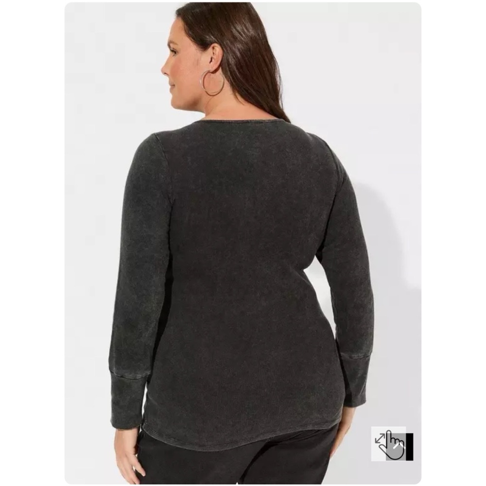 Torrid Cotton Modal Rib Lace VNeck Long Sleeve Henley Top Shirt Grey Black 4X - Picture 4 of 11